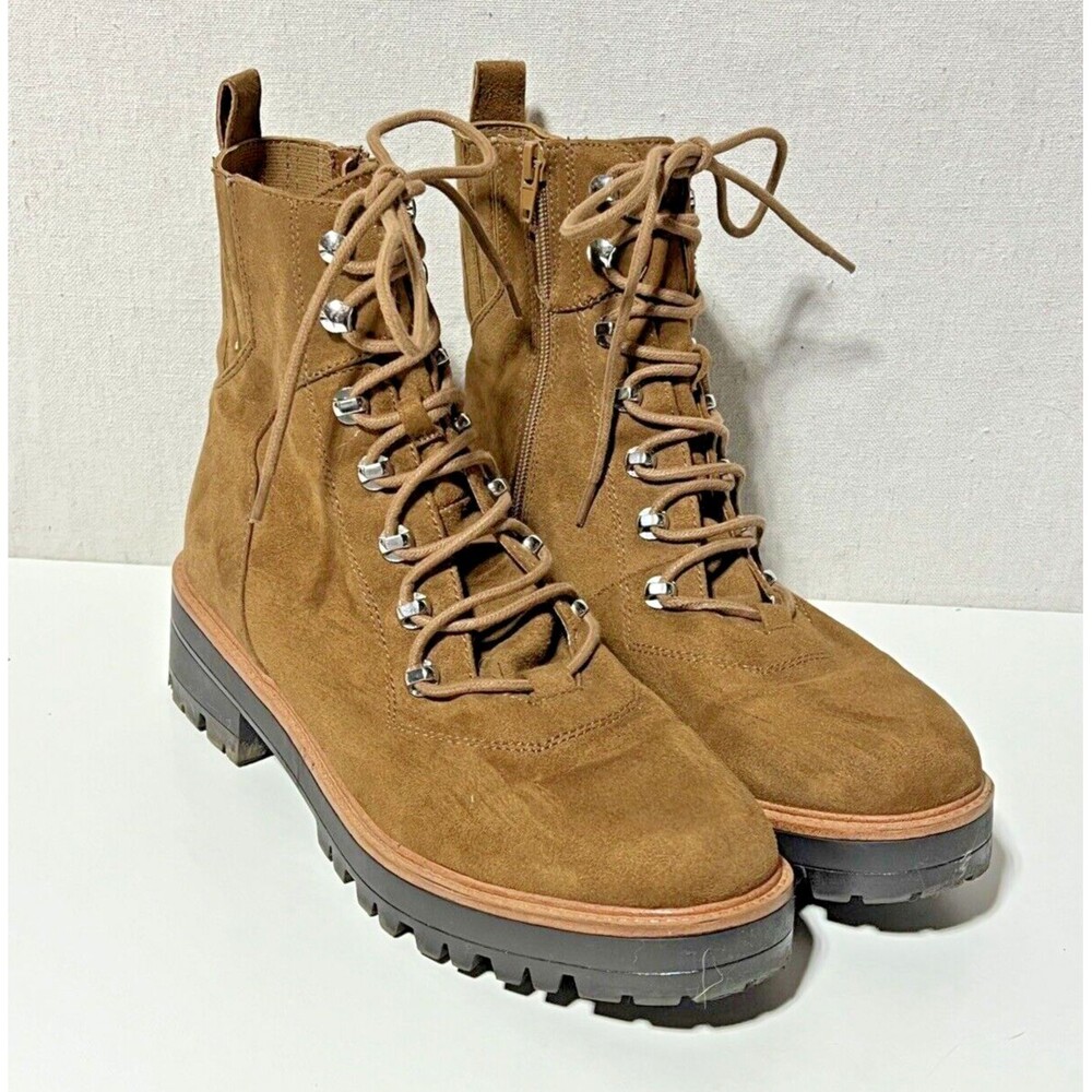 Nine West Combat Boots Women 10M Brown Lug Sole Lace Up Side Zip Gorpcore Grunge